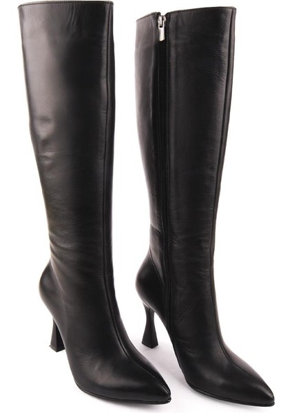 Modern Rahat Sivri Stiletto Deri Çizme Siyah 14201 fırsatları