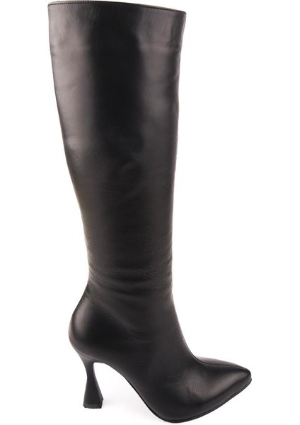 Modern Rahat Sivri Stiletto Deri Çizme Siyah 14201 indirimleri