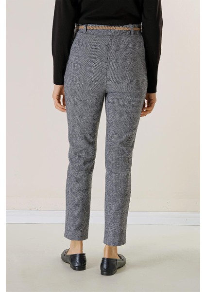 Bel Lastikli Kemerli Yandan Cepli Ekose Dar Paça Pantolon fırsatları