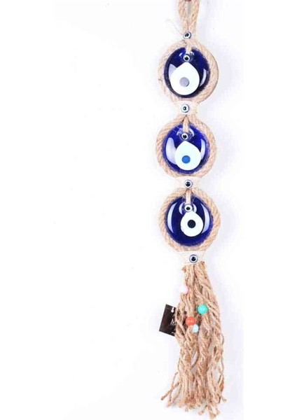 Nazar Makrome Üçlü Oval Şekilli Makrome Çerçeve Detaylı Duvar Süsü