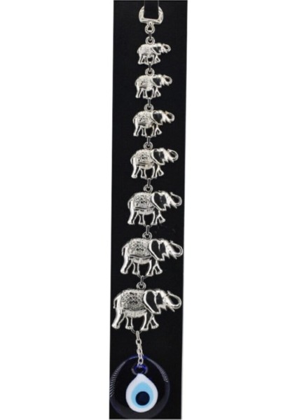 Cam Nazar Boncuklu Metal Duvar Süsü 7 Li Fil Figürlü Model 1 35x6 Cm