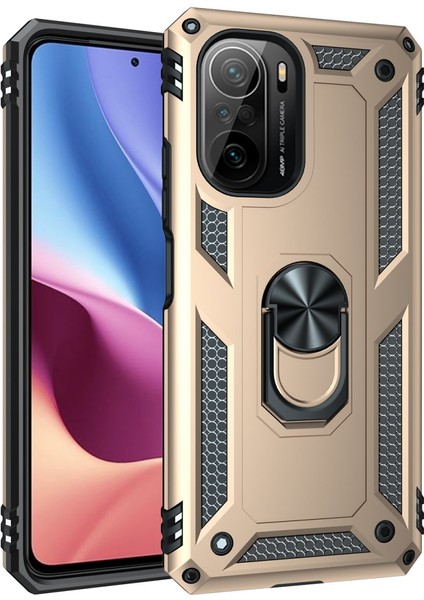 Xiaomi Redmi K40 Pro Kılıf Sofya Yüzüklü Silikon Kapak - Gold