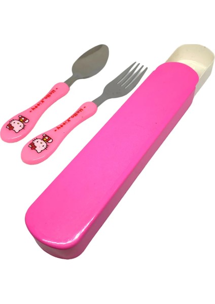 Bebek Çocuk Çatal Kaşık Seti Taşıma Kutulu Hello Kitty modelleri