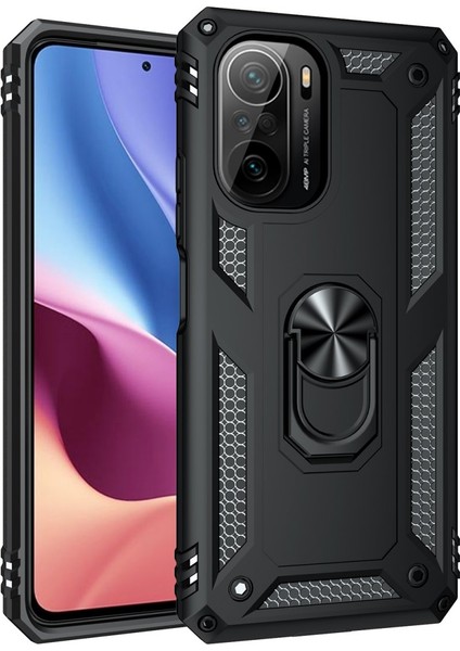 Xiaomi Redmi K40 Pro Kılıf Sofya Yüzüklü Silikon Kapak - Siyah