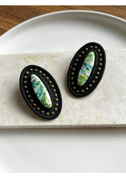 Polimer Kil El Yapımı Katlı Siyah Yeşil Kadın Küpe modelleri