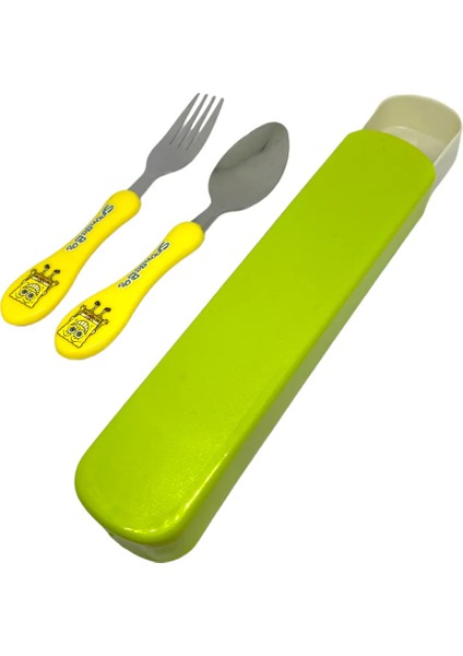 Çocuk/ Bebek Çatal Kaşık Seti, Kapaklı Kutulu Sponge Bob modelleri