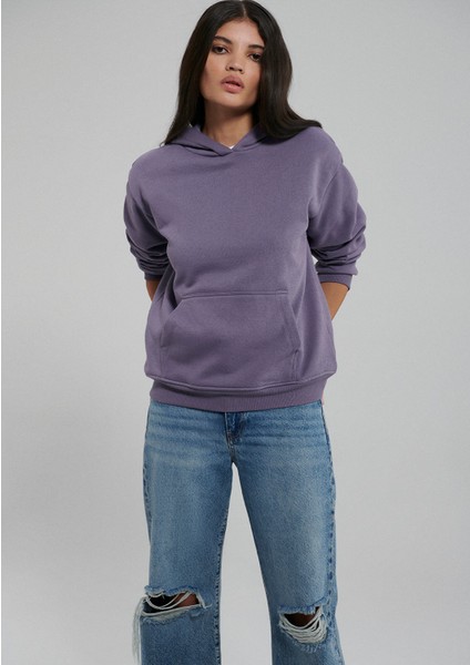 Kapüşonlu Mor Basic Sweatshirt 167299-70608