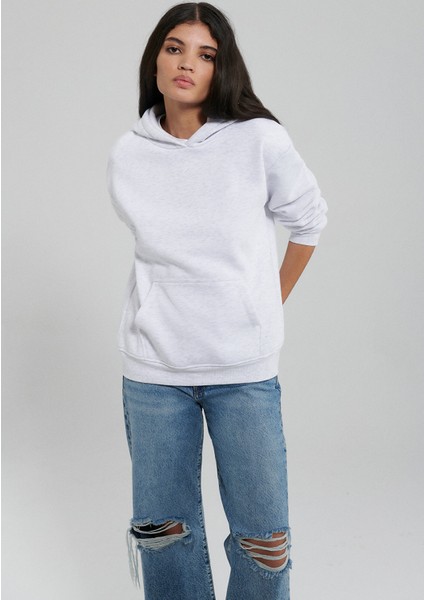 Kapüşonlu Gri Basic Sweatshirt 167299-85438