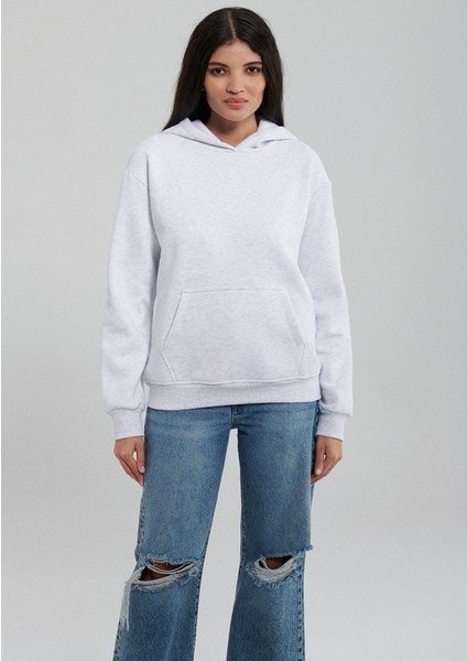 Kapüşonlu Gri Basic Sweatshirt 167299-85438