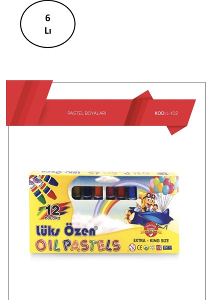 12 Renk Karton Pastel Boya 6'lı