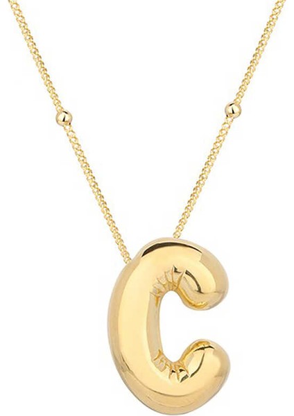 925 Ayar Gümüş Gold Balon C Harfi Kadın Kolye