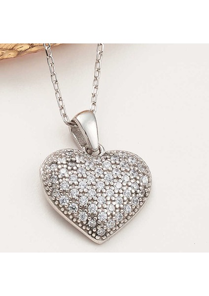925 Ayar Gümüş Bombeli Kalp Kadın Kolye modelleri