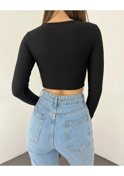 Bisiklet Yaka Taş Detaylı Crop Kaşkorse fırsatları