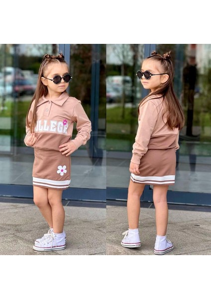 Yigit Butik Collage Baskılı Etekli Kız Çocuk Takım