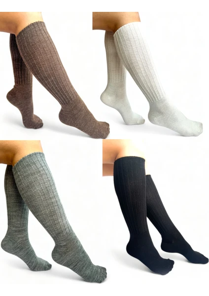 Ciho Socks 4 Çift Diz Altı Kışlık Kadın Yünlü Uyku Çorabı Soft Touch