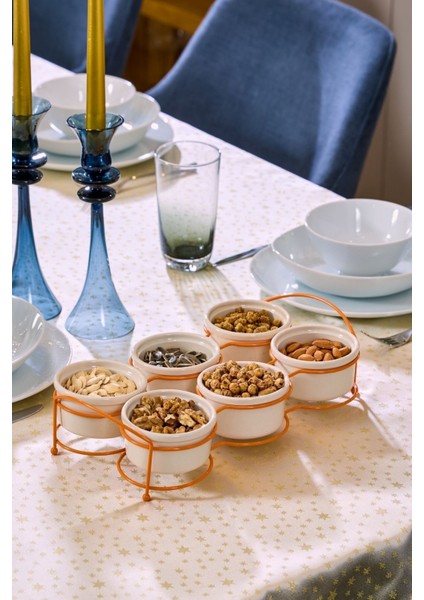 Turuncu Altı Bölmeli Çerezlik, Sosluk, Reçellik, Sunumluk, Kahvaltılık İkram Seti- Metal Paslanmaz fiyatları