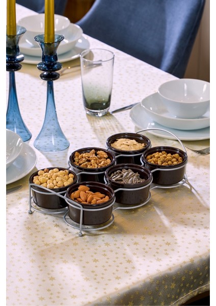 Gümüş Altı Bölmeli Çerezlik, Sosluk, Reçellik, Sunumluk, Kahvaltılık İkram Seti- Metal Paslanmaz