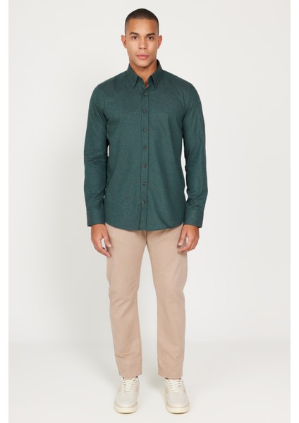 Recycle Slim Fit Dar Kesim Gizli Düğmeli Yaka Pamuklu Flanel Oduncu Gömlek fiyatları