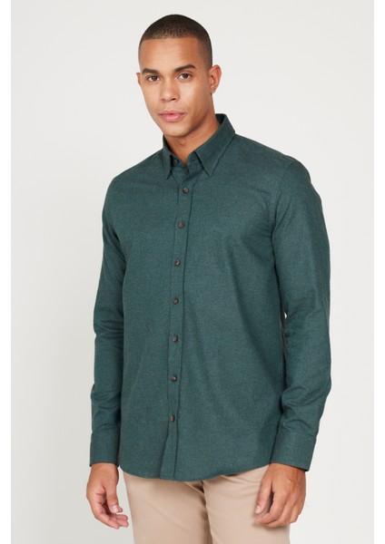 Recycle Slim Fit Dar Kesim Gizli Düğmeli Yaka Pamuklu Flanel Oduncu Gömlek fırsatları