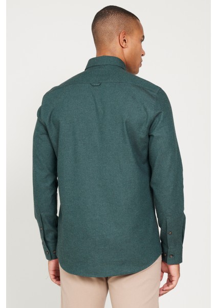 Recycle Slim Fit Dar Kesim Gizli Düğmeli Yaka Pamuklu Flanel Oduncu Gömlek indirimleri
