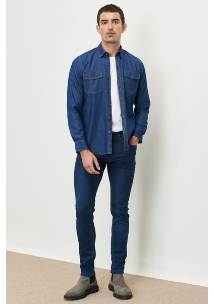 Slim Fit Dar Kesim Düğmeli Yaka Pamuk Denim Gömlek fiyatları