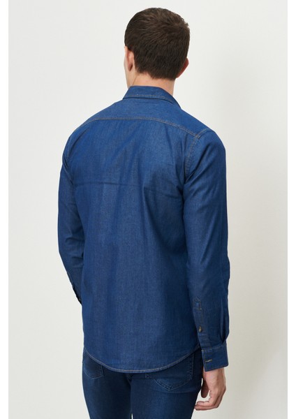 Slim Fit Dar Kesim Düğmeli Yaka Pamuk Denim Gömlek indirimleri