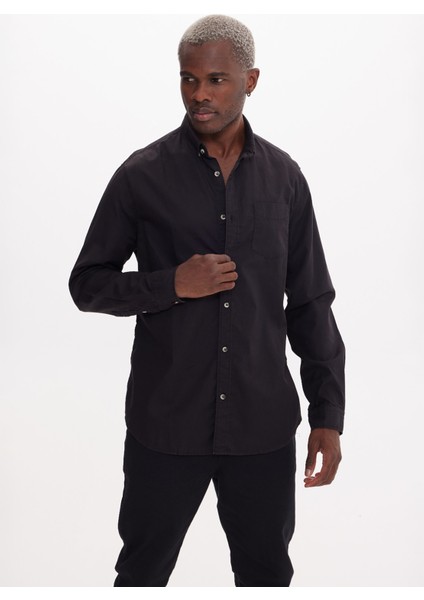 Normal Siyah Düz Erkek Gömlek TC3006