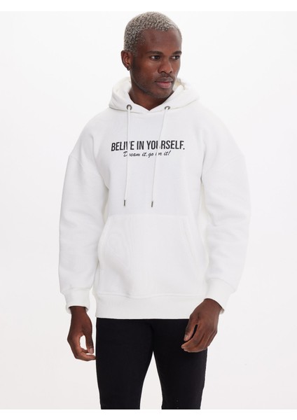 BELIVE ekru HOODIE SWEATSHIRT