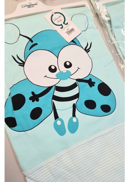 Mavi %100 Pamuk Bebek Battaniyesi Çift Kat Interlok Penye 85X80 cm