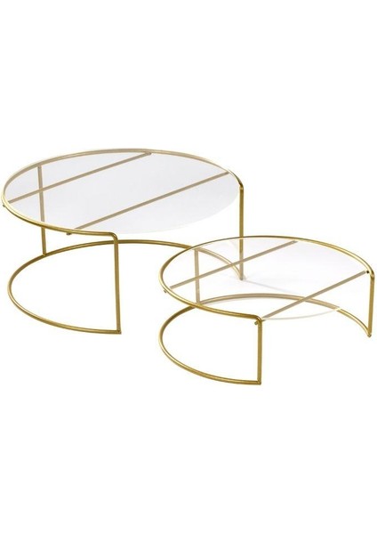 Gold Ikili Büyük Boy Metal Sunumluk / Şeffaf Pleksi Pasta Servis Seti - Paslanmaz
