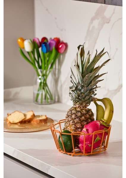 Turuncu Çok Amaçlı Oval Köşeli Meyve Sepeti - Metal Paslanmaz