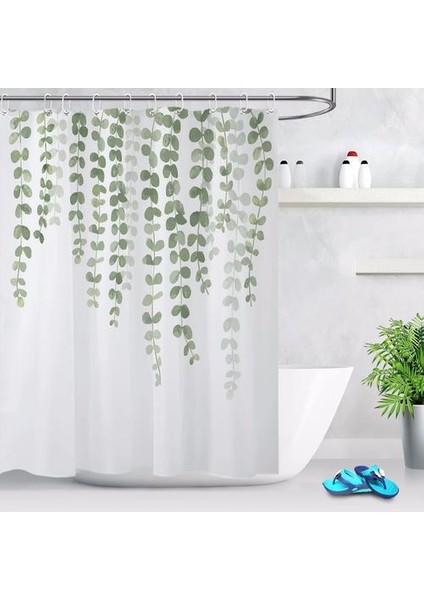 Yeşil Yaprakları Duş Perdesi Bahçe Doğa Banyo Beyaz Su Geçirmez Küf Dayanıklı Polyester Kumaş Çocuklar Için (150 * 180 Cm) (Yurt Dışından)