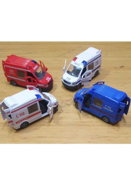 Oyuncak Araba Ambulans Polis Jandarma Itfaiye 112 Acil Kurtarıcı 4lü Set 12 cm