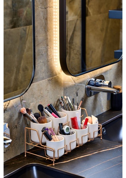 Çok Amaçlı Rose Makyaj Organizer, Banyo Düzenleyici - 7 Bölmeli Metal