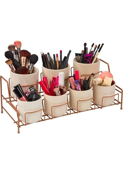 Çok Amaçlı Rose Makyaj Organizer, Banyo Düzenleyici - 7 Bölmeli Metal fiyatları