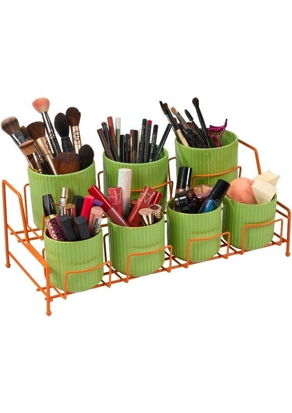 Çok Amaçlı Turuncu Makyaj Organizer, Banyo Düzenleyici - 7 Bölmeli Metal