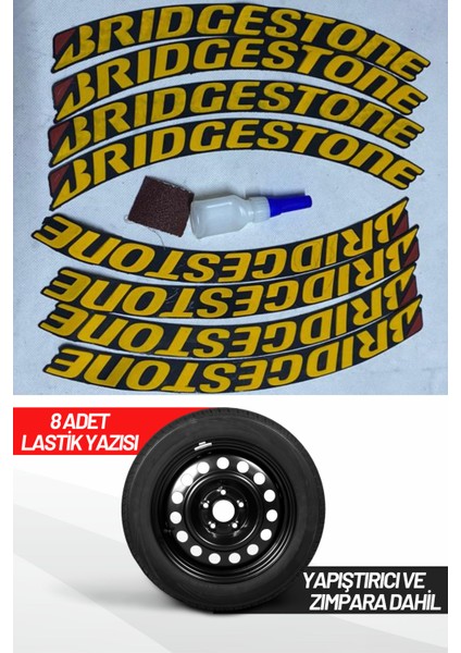 AS Tuning Bridgestone Motosiklet ve Otomobil Araç 3D Oto Lastik Yazısı Sticker Arma 8 Adet Sarı