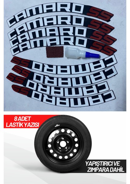 AS Tuning Camaro 55 Motosiklet ve Otomobil Araç 3D Oto Lastik Yazısı Sticker Arma 8 Adet Kırmızı Beyaz