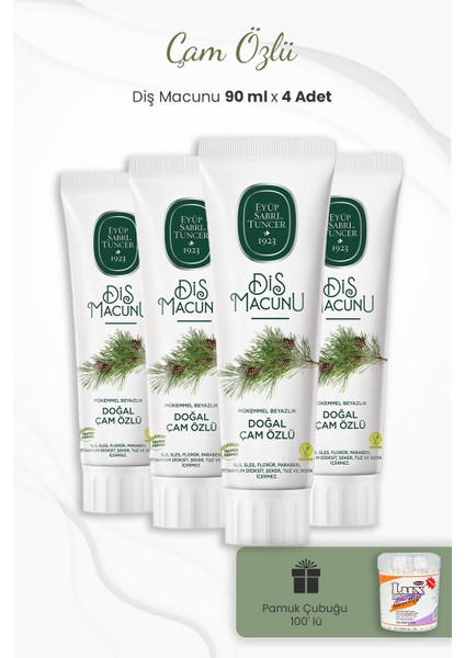 Çam Özlü Diş Macunu 90 ml x 4 Adet ve Kulak Çubuğu