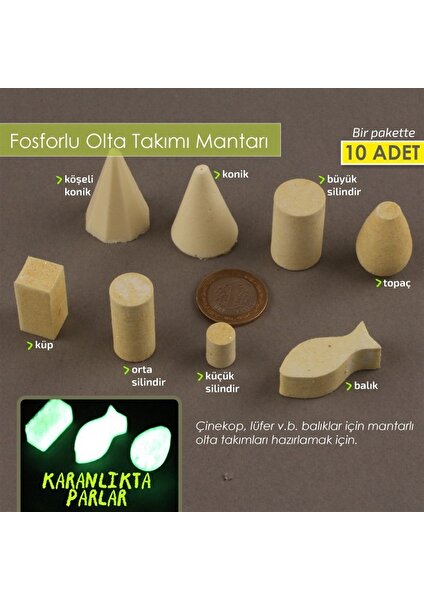 Fosforlu Özel Çinekop Takım Mantarı 10'lu Paket - Oval