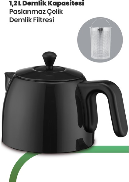 Fulya Siyah 30 Bardaklık Geniş Kapasiteli 2200 Watt Paslanmaz Çelik Çay Makinesi ve Su Isıtıcısı
