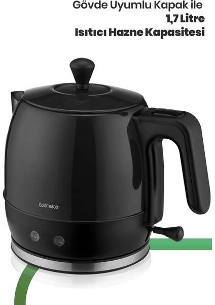 Fulya Siyah 30 Bardaklık Geniş Kapasiteli 2200 Watt Paslanmaz Çelik Çay Makinesi ve Su Isıtıcısı