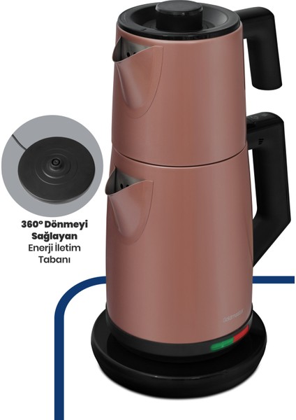 Akasya Mat Vizon Xl 2200 Watt Patentli Damlatmayan Tasarımı Çelik Çay Makinesi ve Su Isıtıcısı