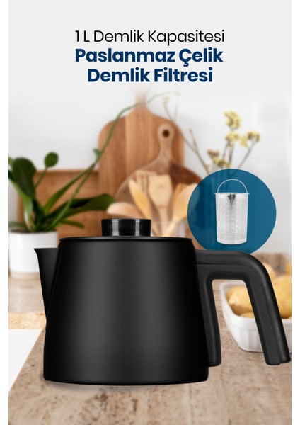 Sefam Siyah 2200 Watt Damlatmaz 25 Bardak Kapasiteli Çelik Çay Makinesi ve Su Isıtıcısı modelleri
