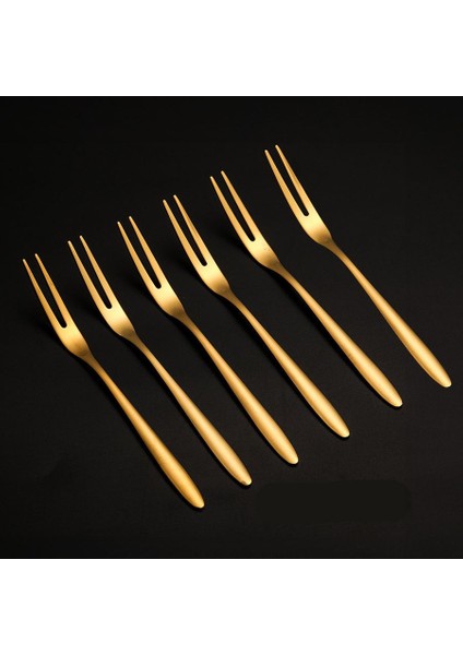 304 Çelik 6 Adet Gold 13 cm Iki Dişli  Meyve Tatlı ve Kek Çatalı CIN567SR-6