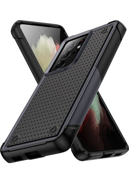 Samsung Galaxy S21 Ultra 5g Için Çift Katmanlı Sert Pc Yumuşak Tpu Telefon Kılıfı - Gri - Siyah (Yurt Dışından)