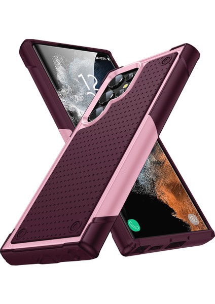 Samsung Galaxy S22 Ultra 5g Için Çift Katmanlı Sert Pc Yumuşak Tpu Telefon Kılıfı - Pembe - Kırmızı (Yurt Dışından)