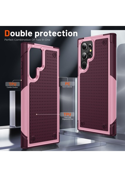 Samsung Galaxy S22 Ultra 5g Için Çift Katmanlı Sert Pc Yumuşak Tpu Telefon Kılıfı - Pembe - Kırmızı (Yurt Dışından) modelleri