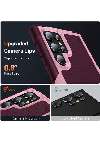 Samsung Galaxy S22 Ultra 5g Için Çift Katmanlı Sert Pc Yumuşak Tpu Telefon Kılıfı - Pembe - Kırmızı (Yurt Dışından) indirimleri