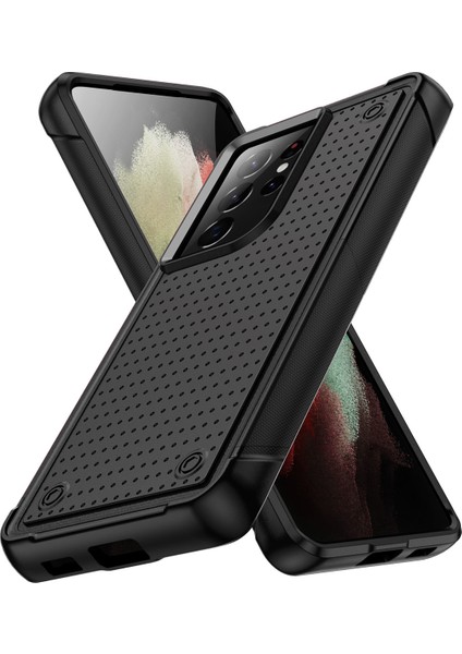 Samsung Galaxy S21 Ultra 5g Için Çift Katmanlı Sert Pc Yumuşak Tpu Telefon Kılıfı - Siyah (Yurt Dışından)